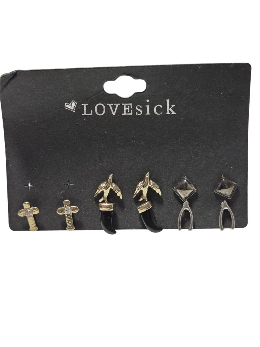 Lovesick Stud Earring Set Cross Bird Claw Wishbone Designs 5 Pairs Fashion Women